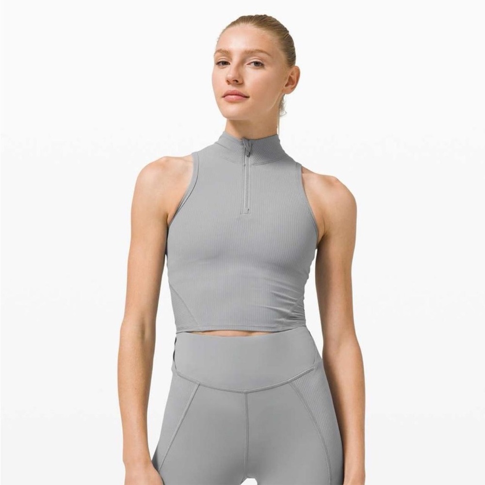 Lululemon rib zip front cropped tank in rhino gray